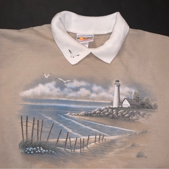 v i n t a g e :: Nautical Coastal Collared Morning Sun Graphic Sweatshirt - Picture 4 of 14